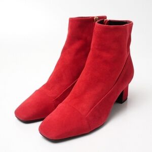 HERMES Red Suede Ankle Boots